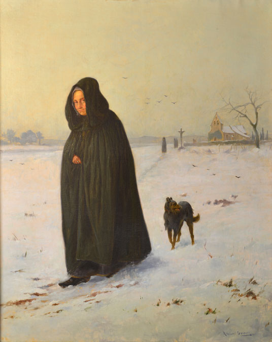 gasperi-peintre-peinture-portrait-femme-neige-chien