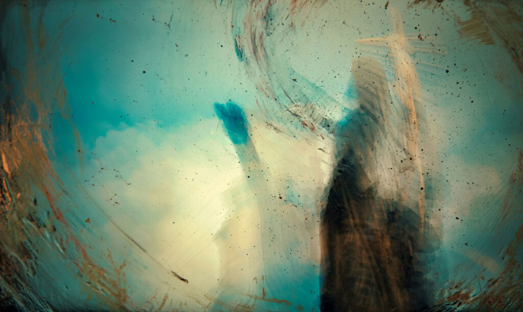 Tableau abstrait avec une silhouette de femme en arrière plan