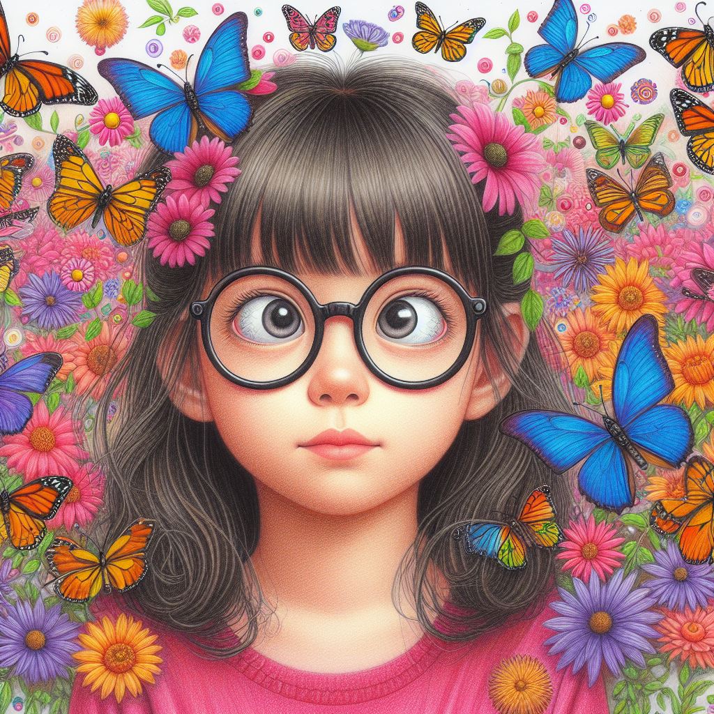 Photo générée par Ia d'une petite fille atteinte de strabisme