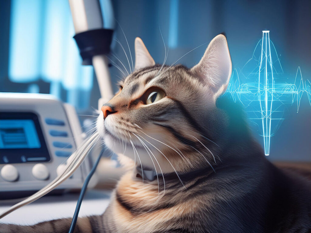 Un chat en séance de biorésonance animale