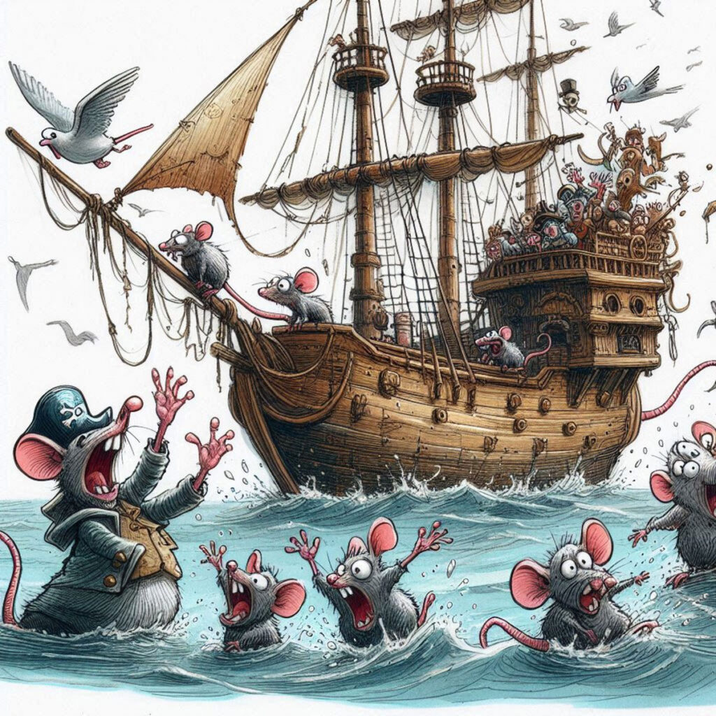 Image IA de rats qui quittent le navire