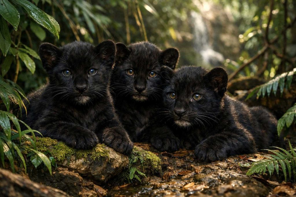 Trois bébés panthères noires, nés dans l’ombre humide d’une forêt tropicale. Leur regard ne connaît ni la peur ni la gloire. Ils ignorent qu’ils portent sur leurs épaules l’avenir d’un mythe